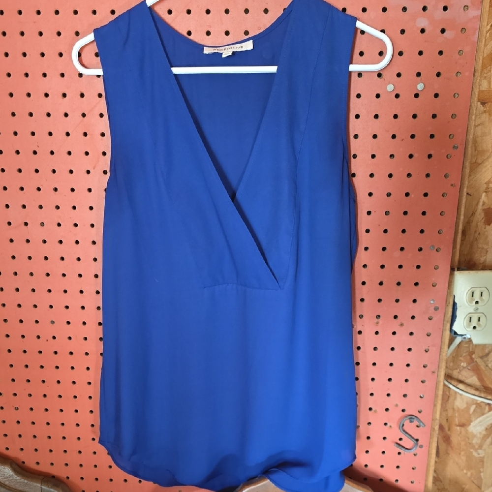 Blue Sleeveless V-Neck Blouse